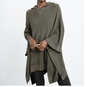 Garnet Hill Hooded Waffle Stitch Poncho SZ S/M Green